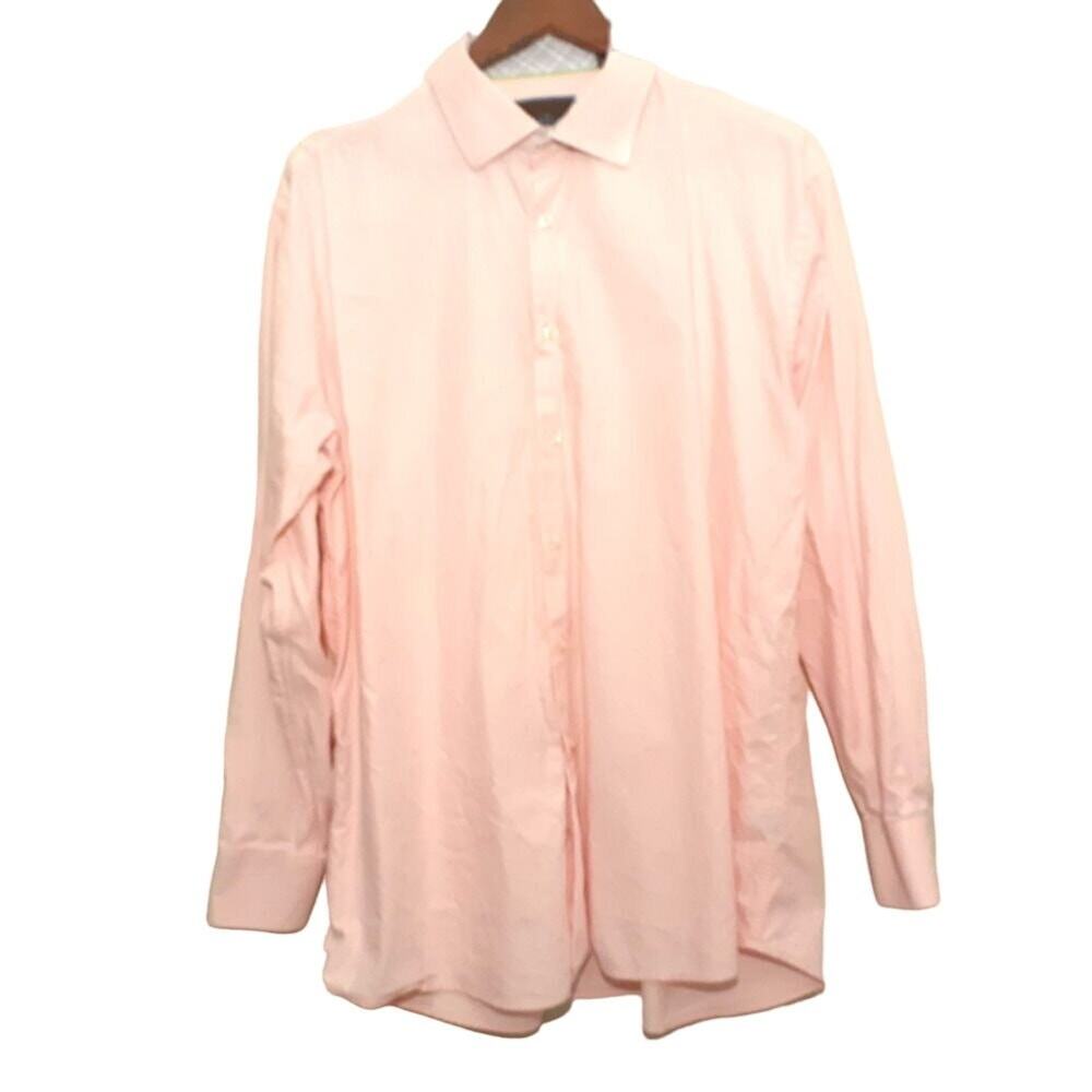 Tattersall London mens dress shirt 17.5 XL pink button up long sleeve
